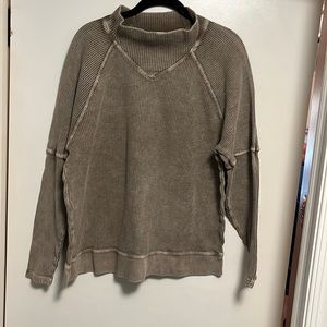 Vintage Wash Waffle Knit Mock-neck Top